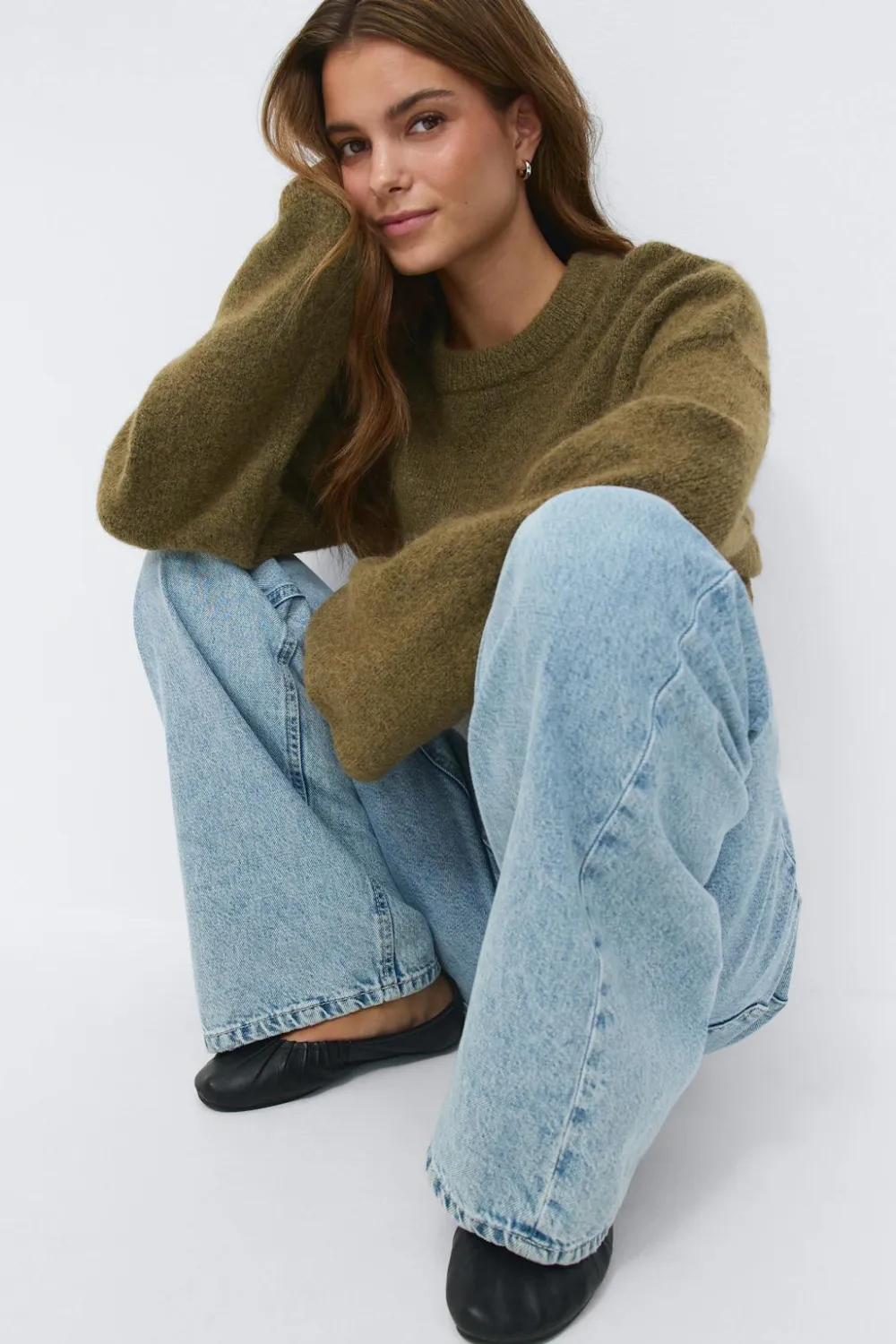 Gina Tricot Wide eeve knitted weater Grønn