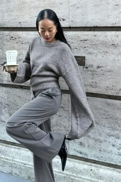 Gina Tricot Wide eeve knitted weater Grå