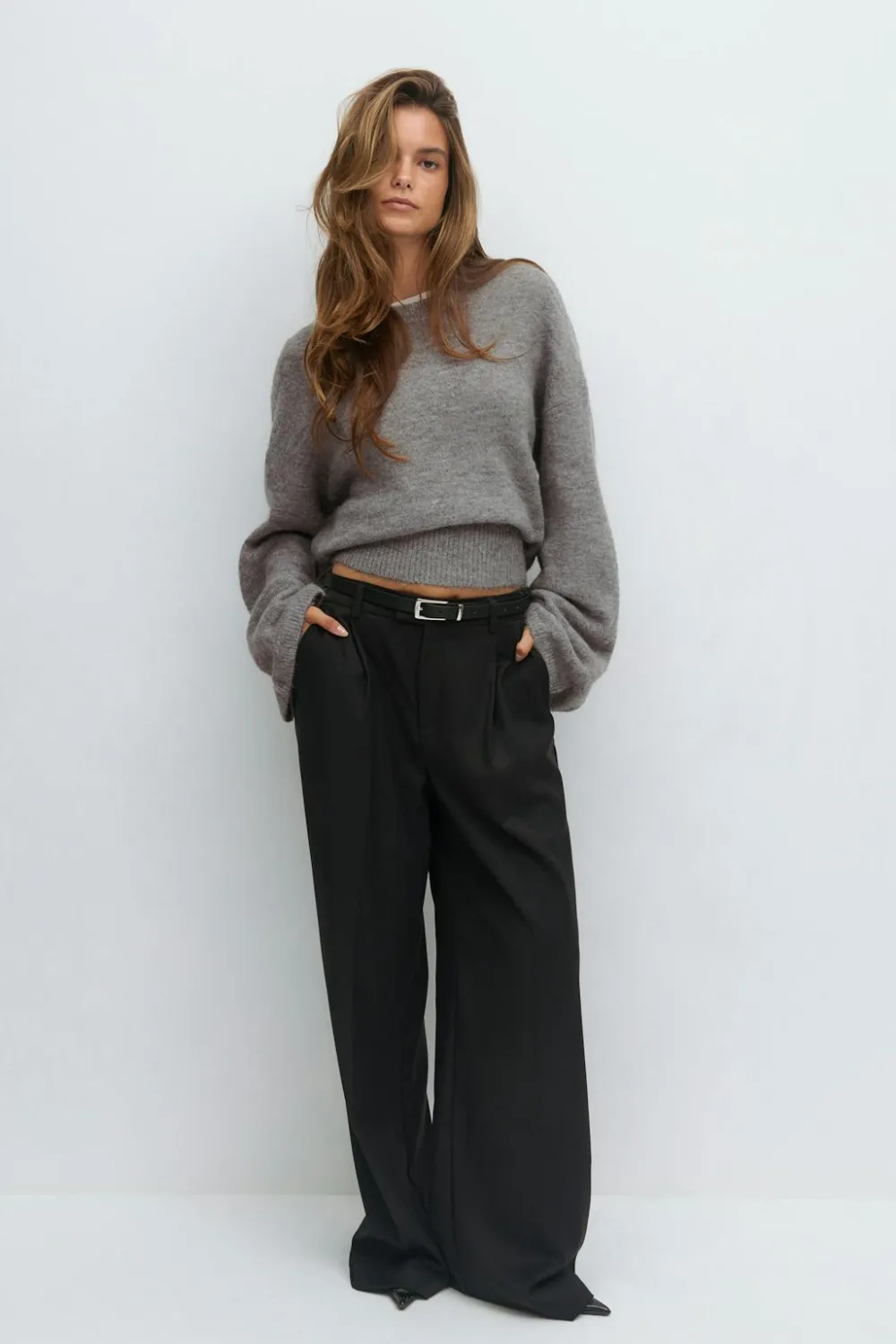 Gina Tricot Wide eeve knitted weater Grå