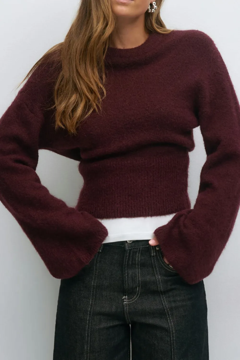 Gina Tricot Wide eeve knitted weater Rød Outlet