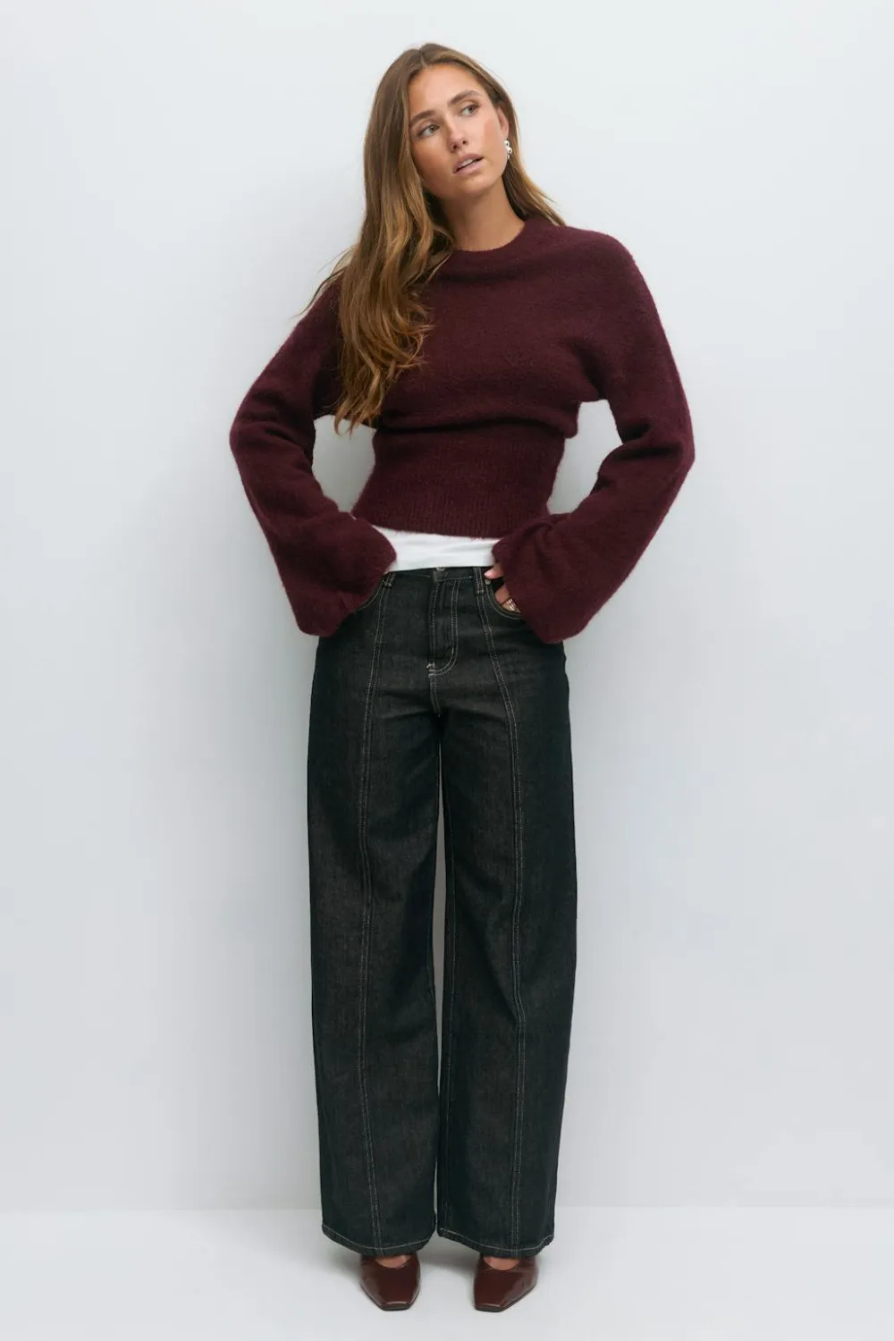 Gina Tricot Wide eeve knitted weater Rød Outlet