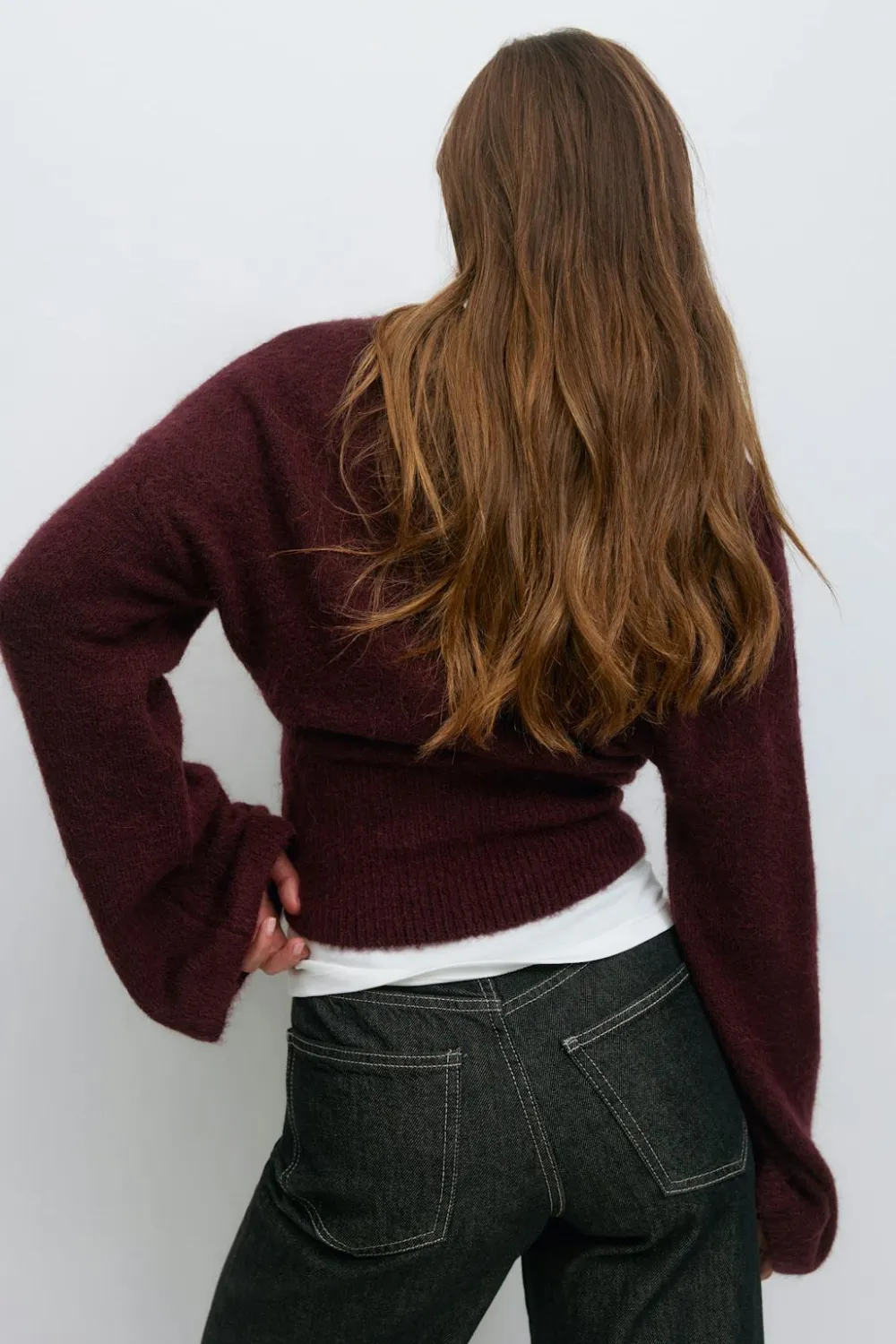 Gina Tricot Wide eeve knitted weater Rød Outlet