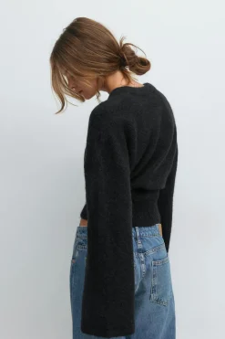 Gina Tricot Wide eeve knitted weater Blå New