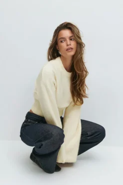 Gina Tricot Wide eeve knitted weater Hvit