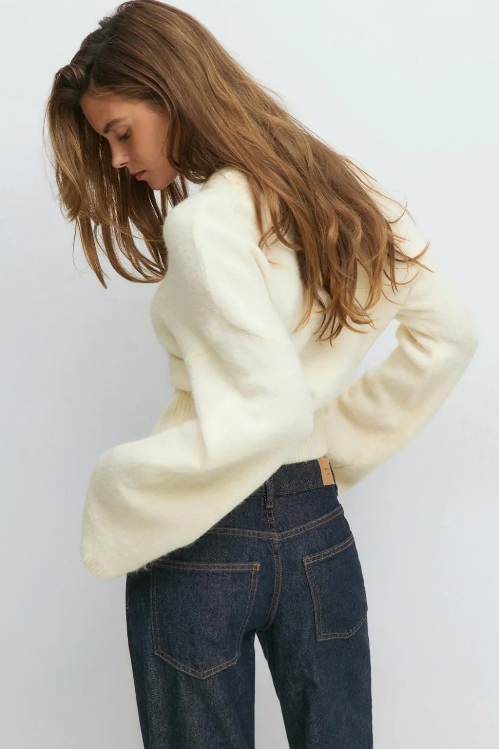 Gina Tricot Wide eeve knitted weater Hvit