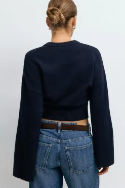 Gina Tricot Wide eeve knitted top Blå New