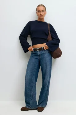 Gina Tricot Wide eeve knitted top Blå New