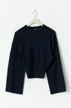 Gina Tricot Wide eeve knitted top Blå New