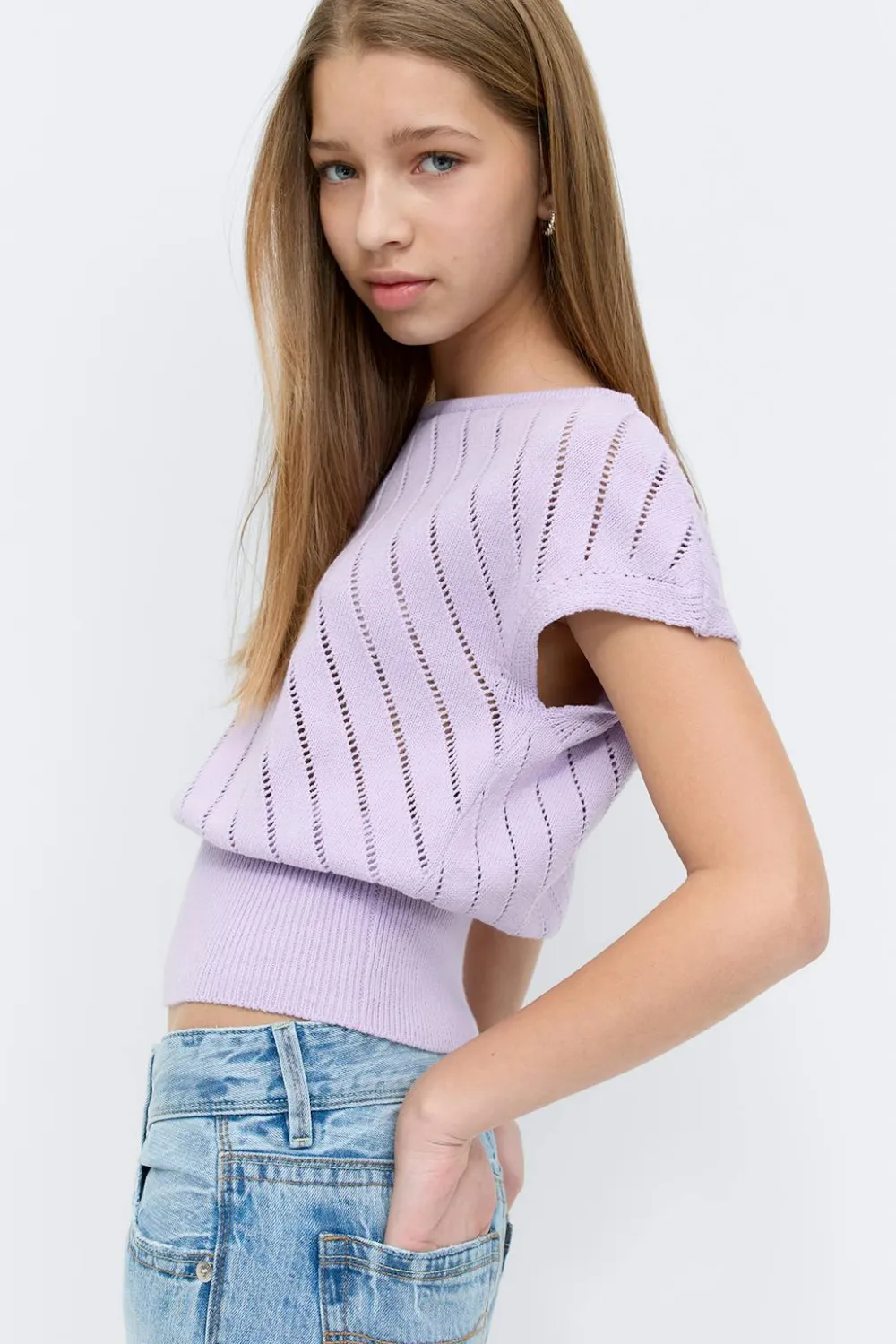 Gina Tricot Y boatneck knitted top Lilla
