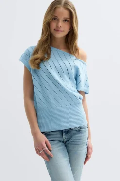 Gina Tricot Y boatneck knitted top Blå Clearance