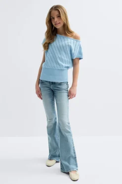 Gina Tricot Y boatneck knitted top Blå Clearance