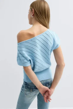Gina Tricot Y boatneck knitted top Blå Clearance
