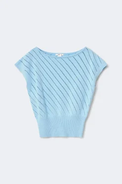 Gina Tricot Y boatneck knitted top Blå Clearance