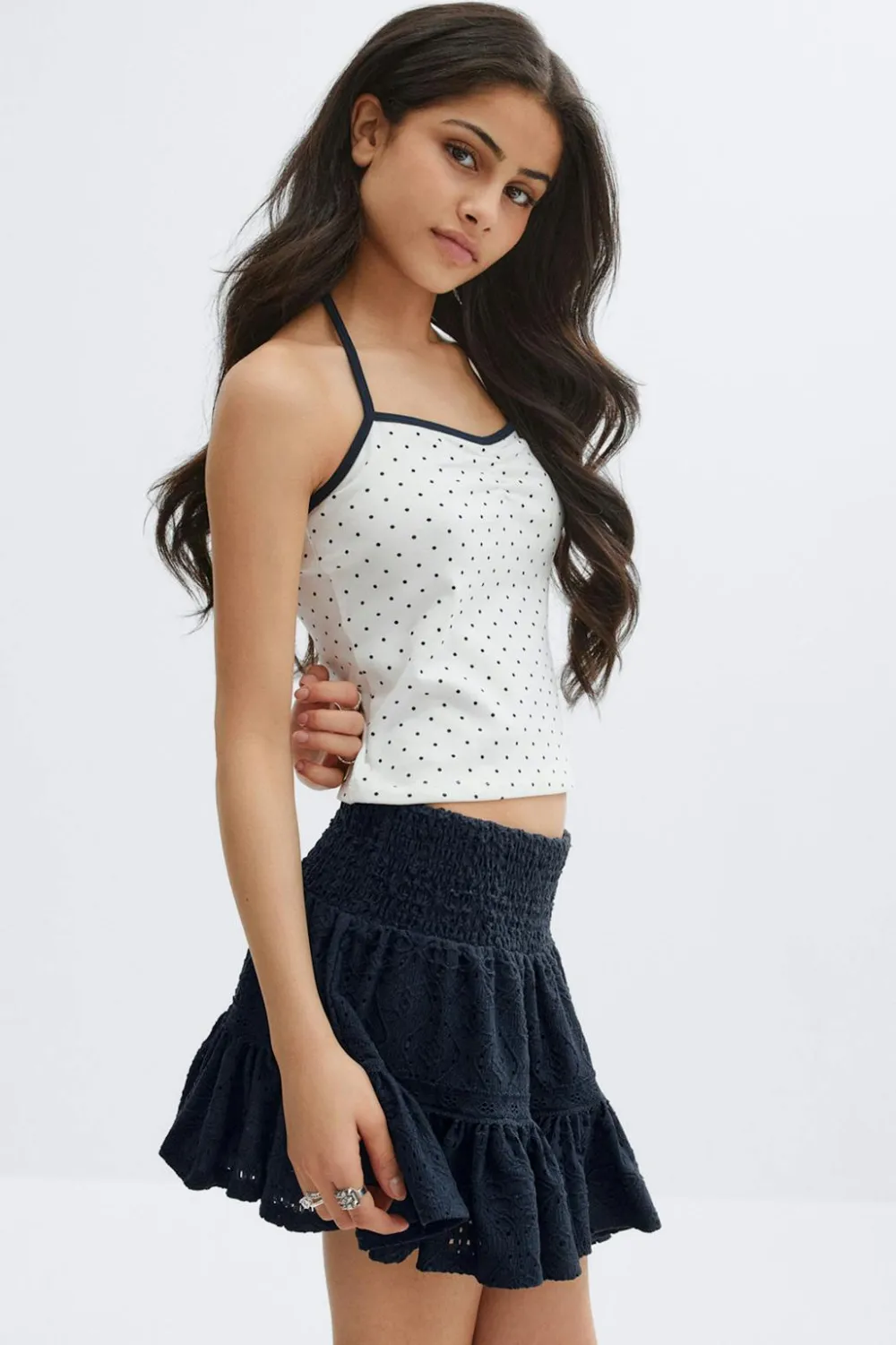 Gina Tricot Y broderie anglais skirt Blå Sale
