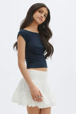 Gina Tricot Y broderie anglais skirt Hvit Online