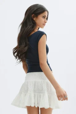 Gina Tricot Y broderie anglais skirt Hvit Online