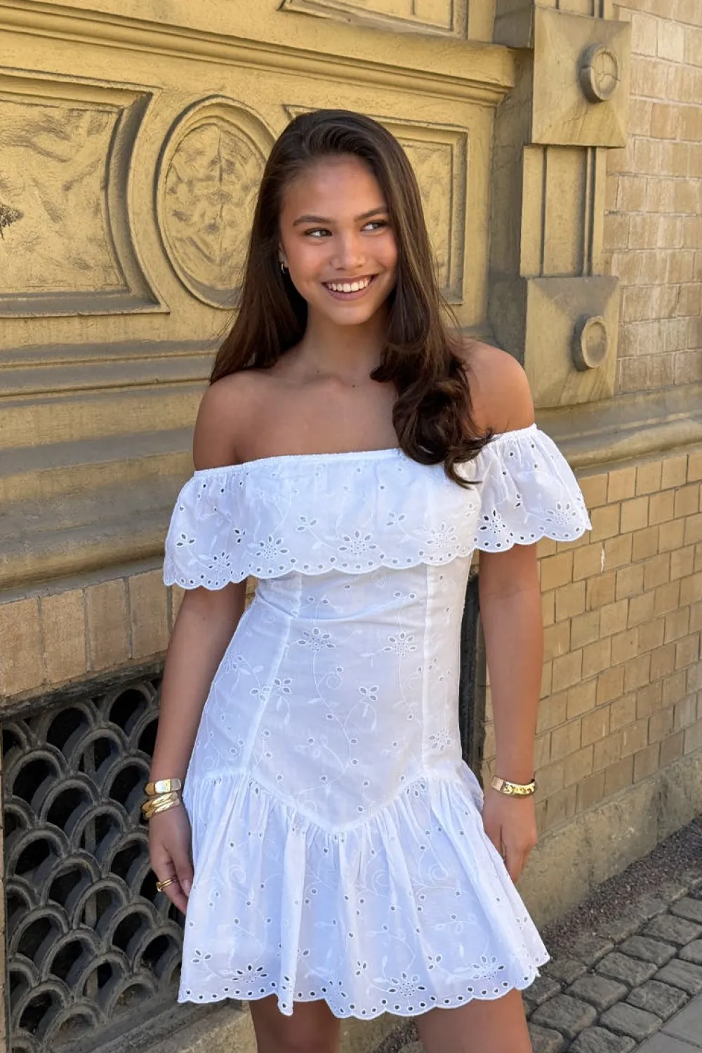 Gina Tricot Y broderie dress Hvit Hot