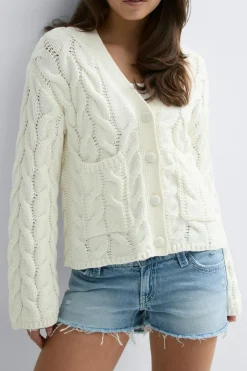 Gina Tricot Y cable knitted cardigan Hvit Online