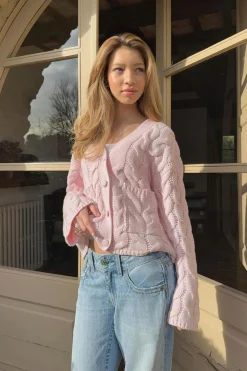 Gina Tricot Y cable knitted cardigan Rosa Online