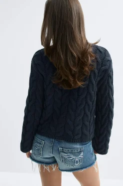 Gina Tricot Y cable knitted sweater Blå New
