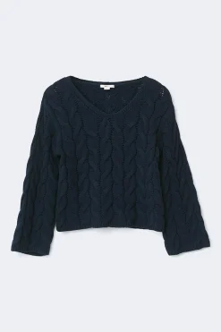 Gina Tricot Y cable knitted sweater Blå New