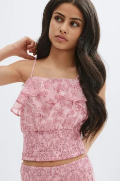 Gina Tricot Y chiffon frill singlet Rosa Sale