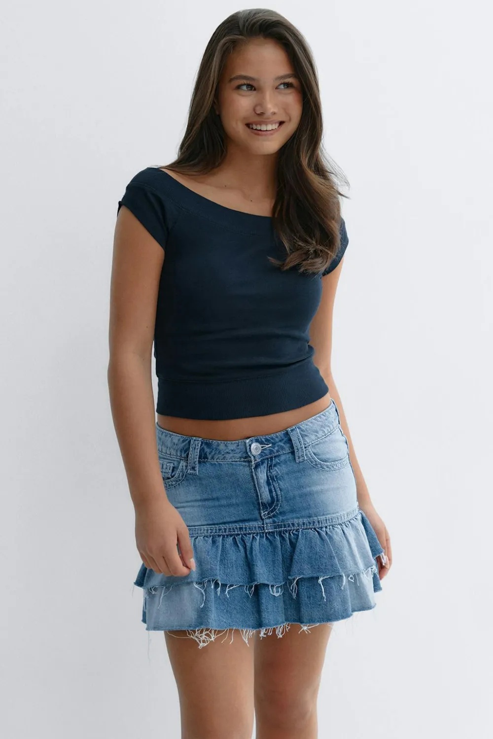 Gina Tricot Y denimdoll frill skirt Blå Best