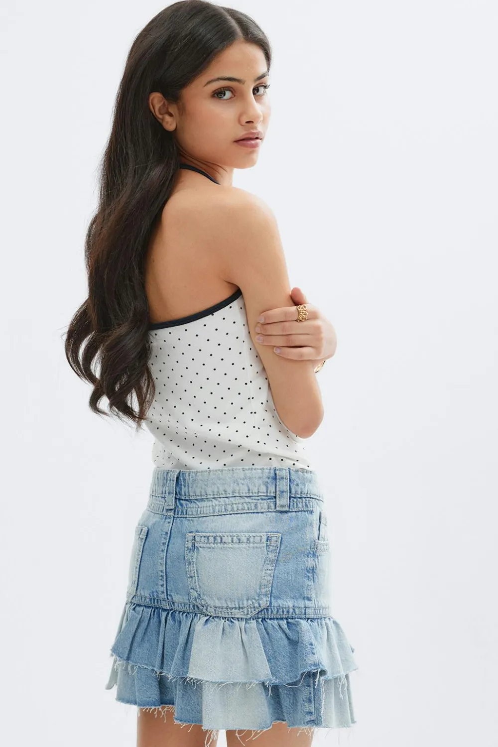 Gina Tricot Y denimdoll frill skirt Blå New
