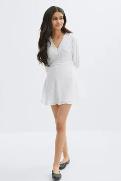 Gina Tricot Y embroidery dress Hvit New