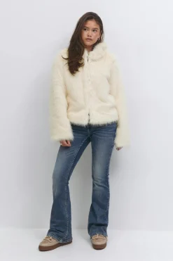 Gina Tricot Y faux fur hood jacket Beige Discount