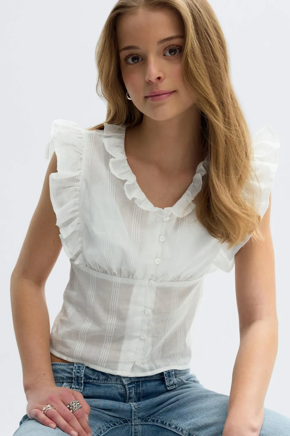 Gina Tricot Y fitted short sleeve top Hvit Outlet