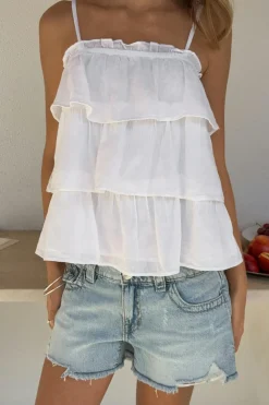 Gina Tricot Y frill top Hvit
