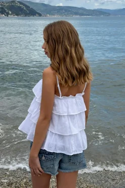 Gina Tricot Y frill top Hvit