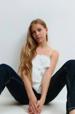 Gina Tricot Y frill top Hvit
