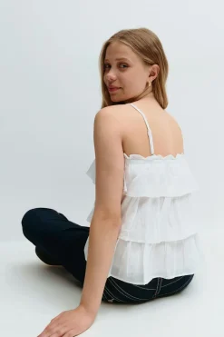 Gina Tricot Y frill top Hvit