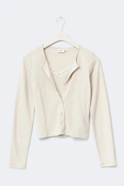 Gina Tricot Y 2 in 1 lace rib cardigan Hvit Best