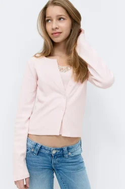 Gina Tricot Y 2 in 1 lace rib cardigan Rosa New