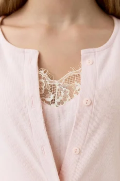 Gina Tricot Y 2 in 1 lace rib cardigan Rosa New