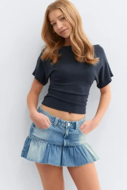 Gina Tricot Y jeanova frill denim skirt Blå Discount