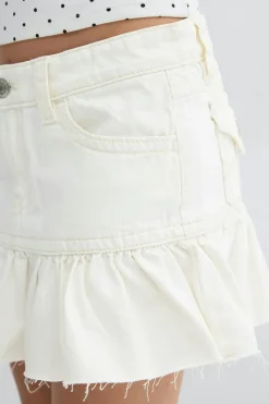 Gina Tricot Y jeanova frill denim skirt Hvit Outlet