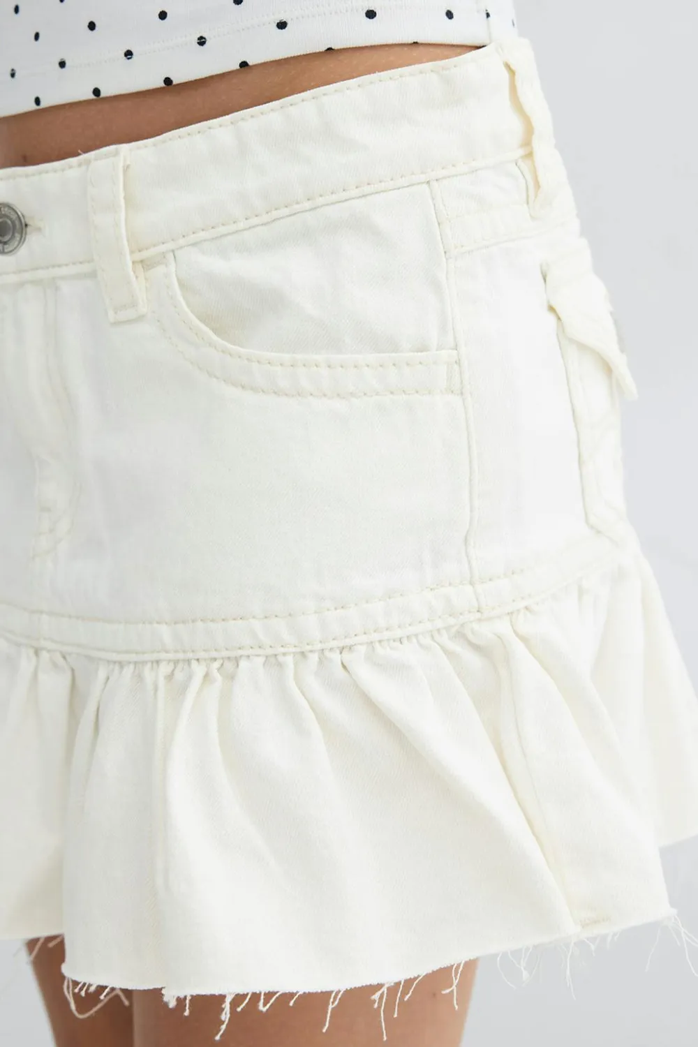 Gina Tricot Y jeanova frill denim skirt Hvit Outlet