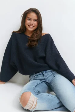 Gina Tricot Y knitted poncho sweater Blå Best