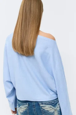 Gina Tricot Y knitted poncho top Blå Outlet