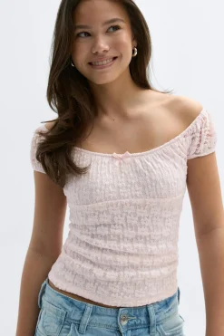 Gina Tricot Y lace ruched top Rosa Sale