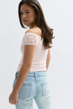 Gina Tricot Y lace ruched top Rosa Sale