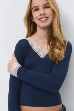 Gina Tricot Y lace top Blå Sale