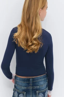 Gina Tricot Y lace top Blå Sale