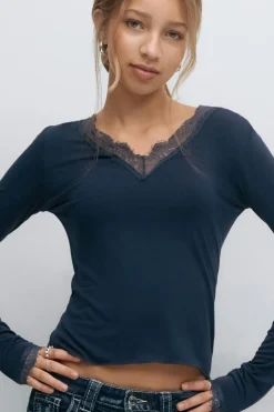 Gina Tricot Y lace top Blå Best