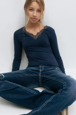 Gina Tricot Y lace top Blå Best