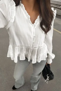 Gina Tricot Y long sleeve blouse Hvit Sale
